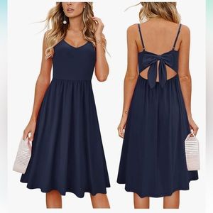 Navy tie open back dress